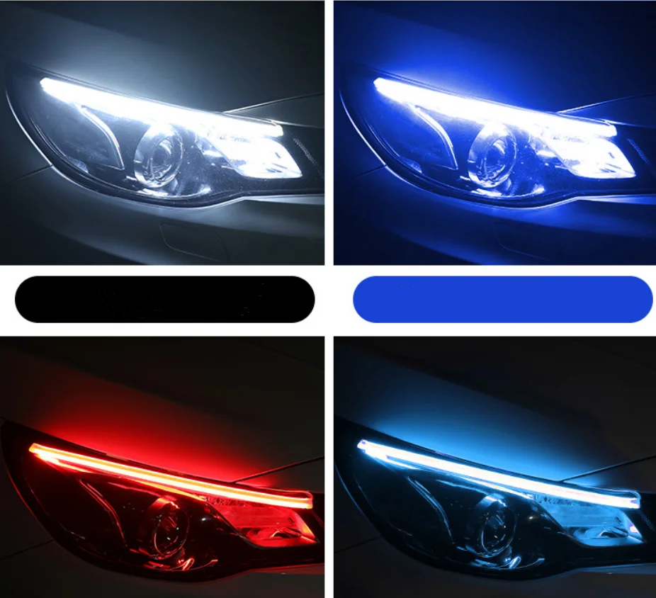 Automobile LED light guide strip ultra thin daytime running light two-color running water strip turn to tear eye lamp headlamp