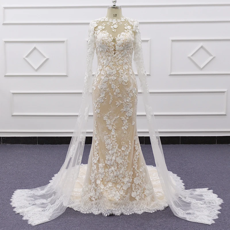 Eslieb SJ278 Scoop Arabic Mermaid Wedding Dresses Long Sleeves Applique Middle East Bridal Wedding Gowns Bride Dresses