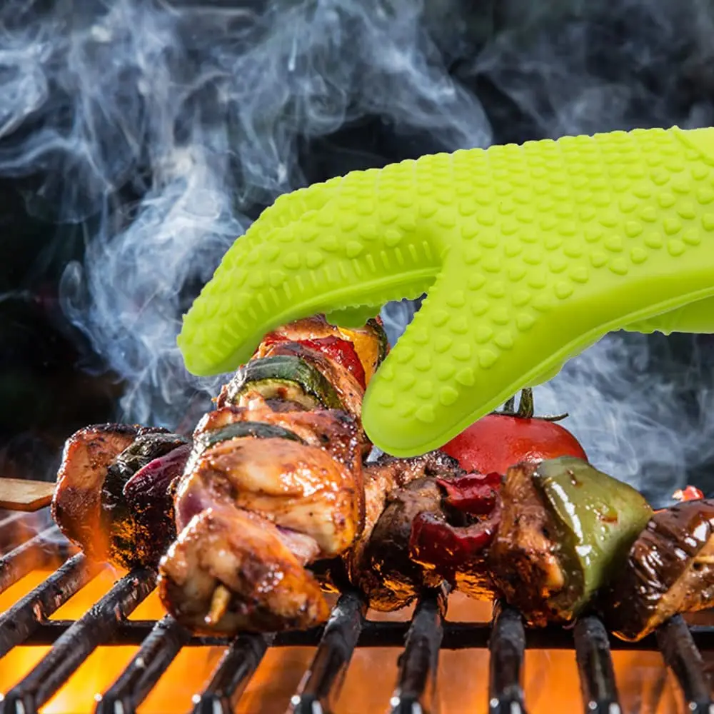 Long Waterproof Non-Slip Silicone Cooking Gloves Grilling Gloves Heat Resistant Gloves BBQ Kitchen Silicone Oven Mitts