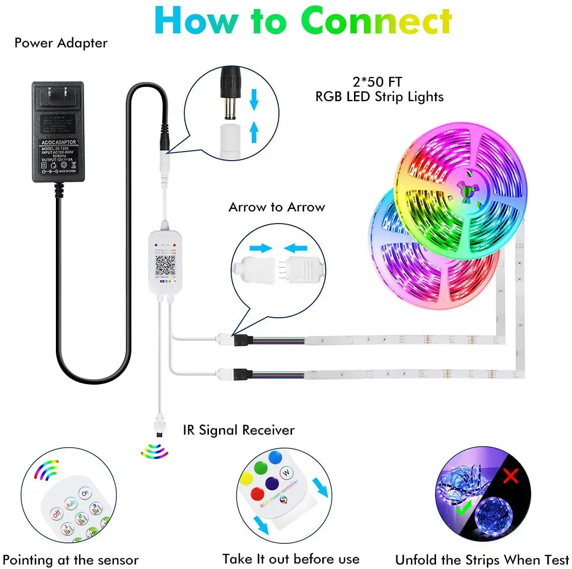 Nexillumi 50 Foot LED Strip Lights With Remote Music Sync LED Lights for Bedroom Color Changing SMD5050 RGB LED Strip Lights