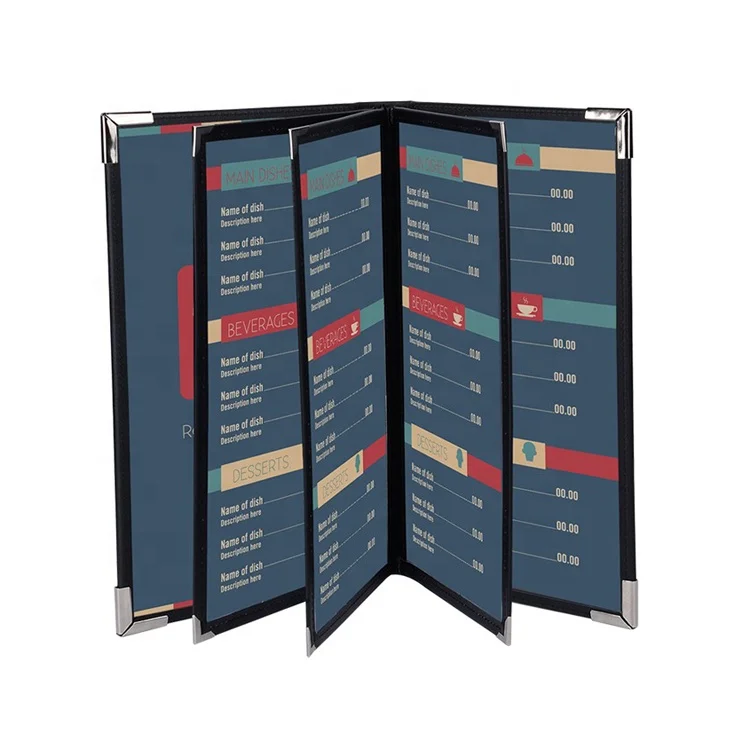 Custom Leather Restaurant Menu Covers New Multiple Pages Restaurant Transparent Plastic Menu Holders Booklet Style 10 Views