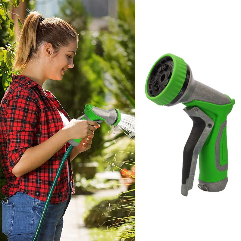 Water Spray Nozzle Soft Grip Support Garden Hose Spray Gun Nozzle 3/4 GHT Thread and Quick Connect Garden Hose Metal Zinc Alloy