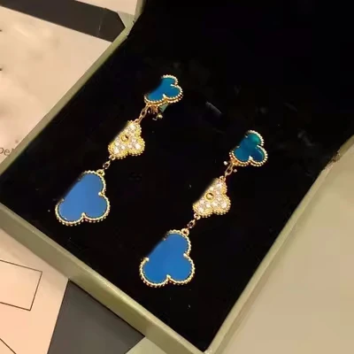 2024 New S925 Sterling silver four-leaf clover White Fritillaria Petals Fashion Earrings Women