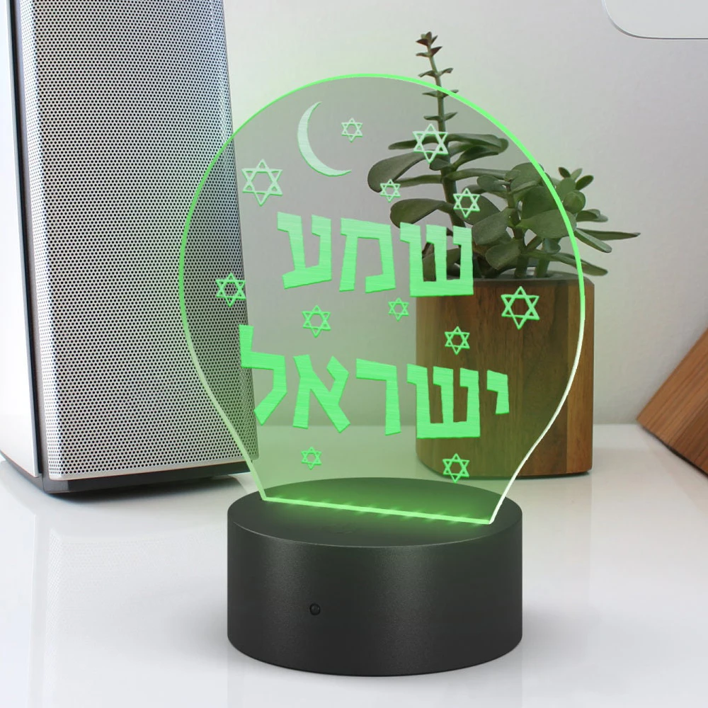 Jewish Lucite Shema Lamp Acrylic Israel Hebrew Led Sign with Color Changing Functions for Kids Judaica Gifts