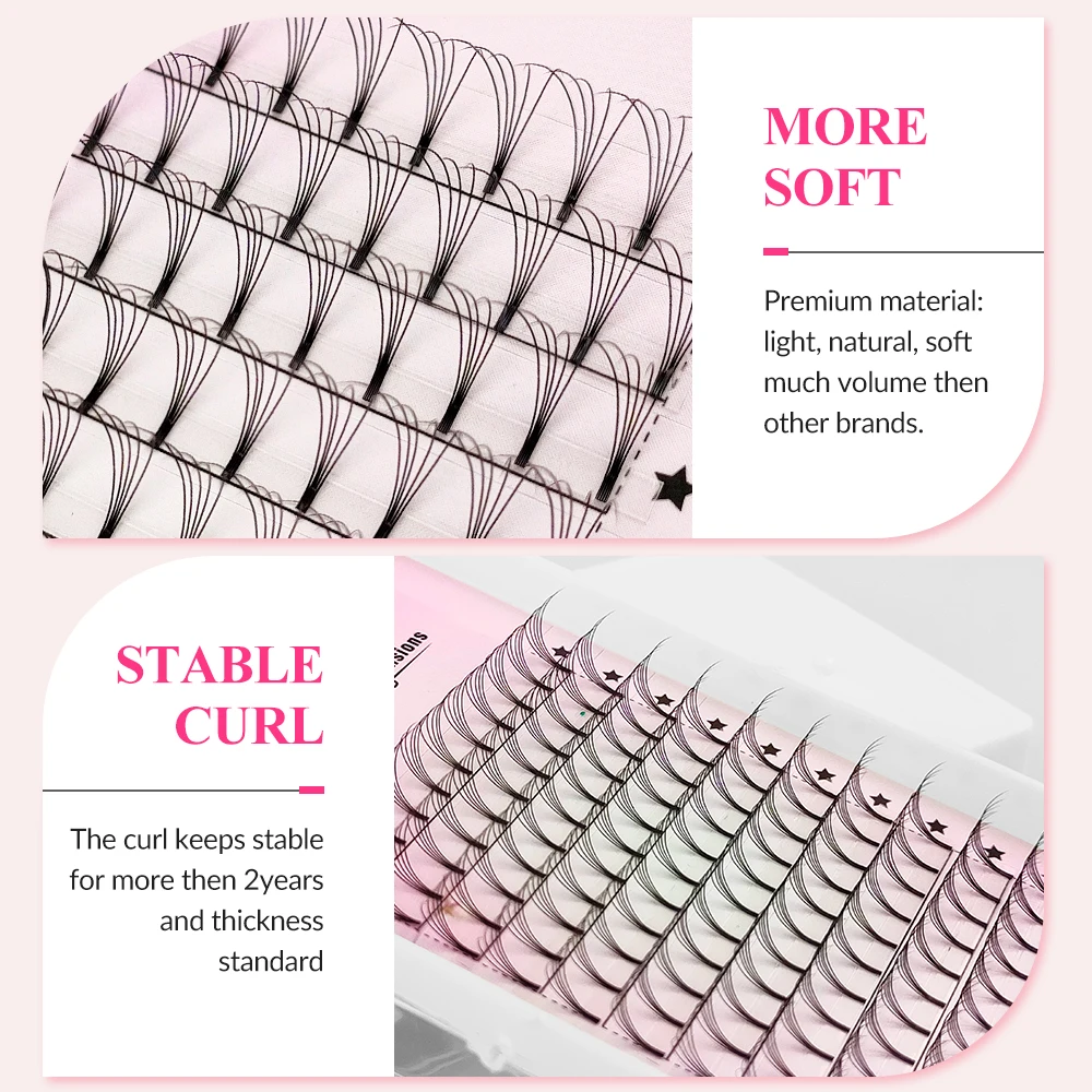 Abonnie Premade 3D 0.07 D Curl Eyelash Fan Manufacturer Customized Short Stem Pre Made Fans Lashes Volume Fans Eyelash Extension