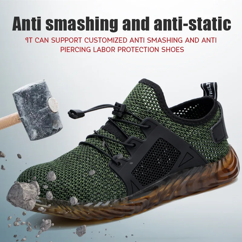 Newest Fashion Summer Breathable Light Weight PU Sole Anti-static Flying Woven upper Work Safety Shoes for men