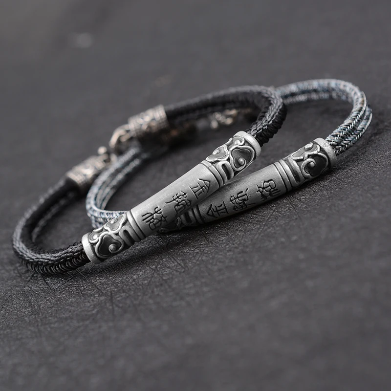 LONGJIE wholesales 925 silver accessory  handmade braided rope bracelet for men