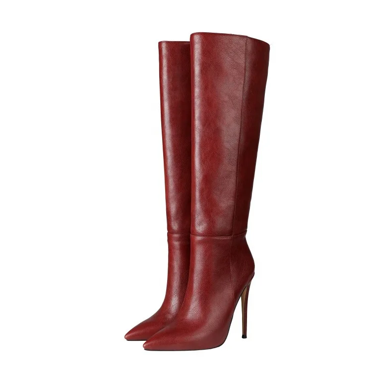 Autumn Daily Solid Plus Size 45 Thin Heel Fashion Smooth Women Knee High Boots Slip-on Pointed Toe Dating Long Booty For Ladies