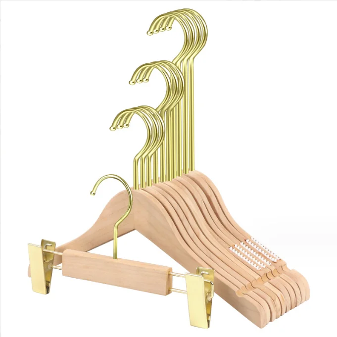 Custom Logo Luxury Cloth Hanger Natural Wood Clip Hanger Non Slip Laminated Wooden Clothes Hanger for Clothing