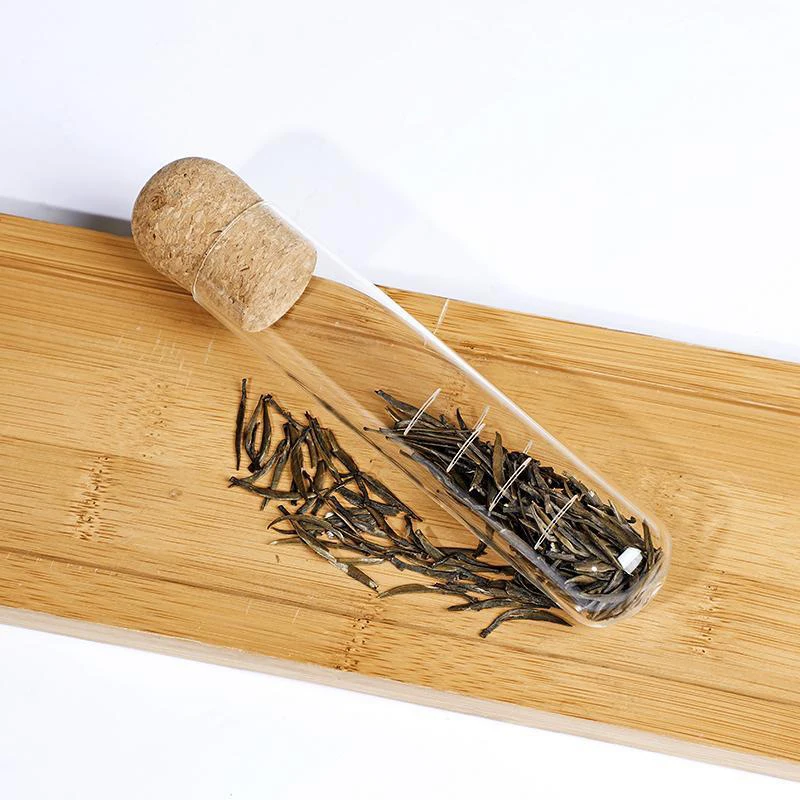 Custom Clear Borosilicate glass Tea Strainer With Cork Lid Glass Tube Tea Infuser