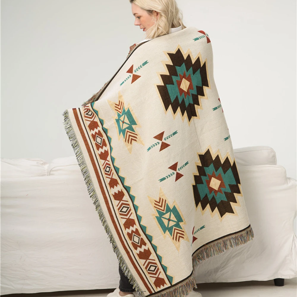 Factory Wholesale Custom Bohemian Geometric Aztec Design Navajo Indian Pattern Cotton 2023 Fabric for Sofa Throw Blanket