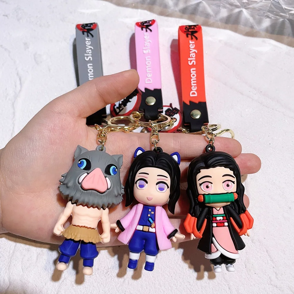 Custom Cartoon 3D PVC Anime Toy Schoolbag Pendant Gifts Ghost Killing Blade Key Ring Cute New Demon Slayer Keychain