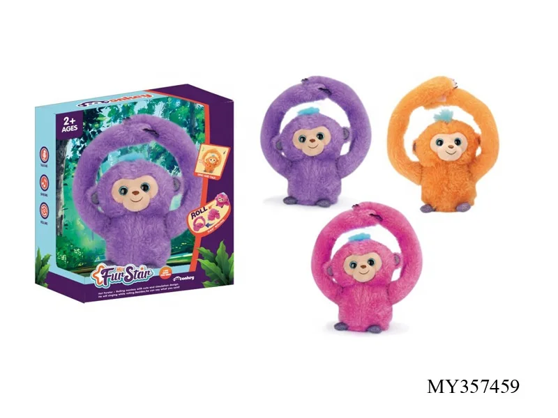 DOULUO Battery Operated Plush Stuffed Musical Handheld Tumbling Monkey Toy Repeating Recording with Long Arms Music
