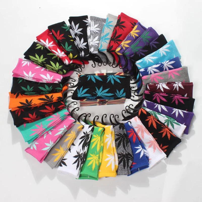 35 Colors Spring Summer Maple Leaf Socks Trend Middle Tube Cotton Socks Leaf Weed Socks Basketball Hemp Women Men Thick