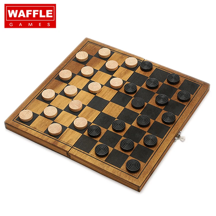 
WAFFLE GAMES Varnished Wooden Checkers With Antique Finish Wooden Draughts 