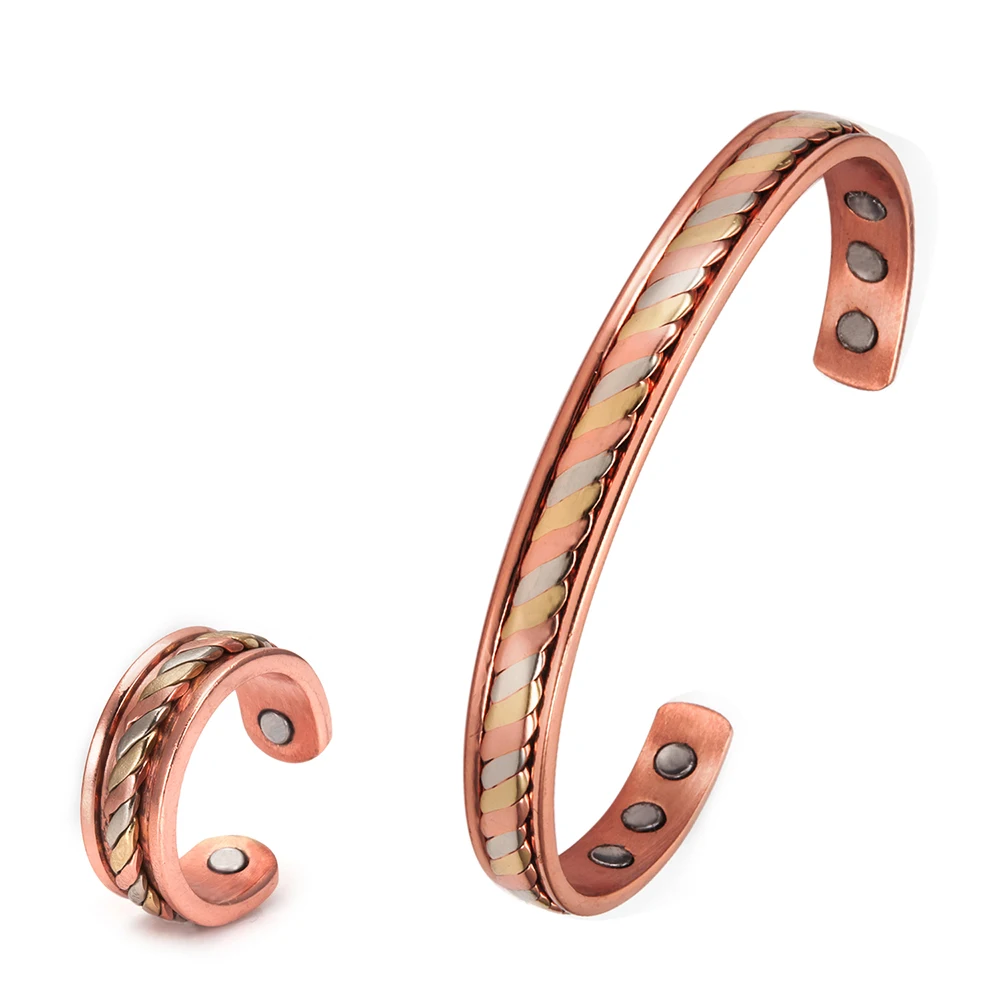 2024 wholesale Pure Copper Jewelry  inlay with twisted copper wire  magnetic copper ring