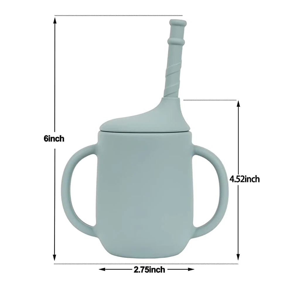 Silicone baby cup Transition cup with straw cover and anti slip handle for overflow training suitable for young children