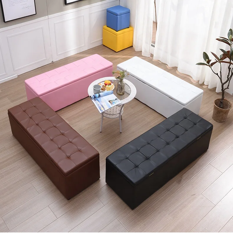Large Leather Upholstered Seat Stool Shoe Rack Waterproof Organizer Folding Storage Bench Ottoman
