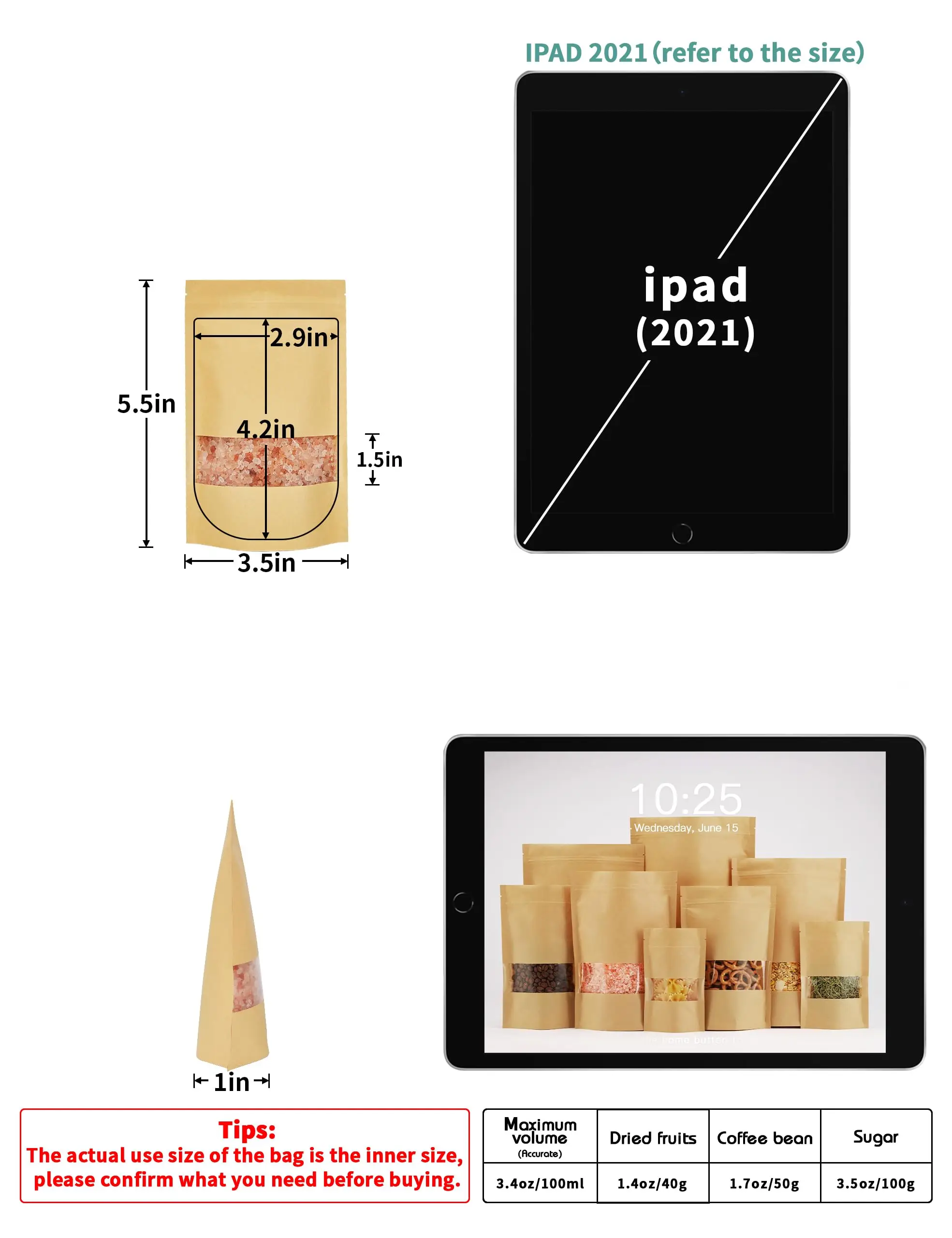 Stand Up Kraft Paper Bag With Clear Window And Zipper For Food Flour Nut Rice Tea Spices Customizable Manufacturer