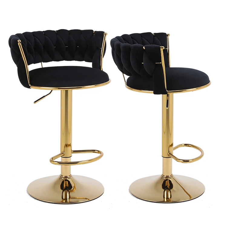 Customization Velvet Adjustable Height Counter Height Rotary Gold Kitchen Bar Chair