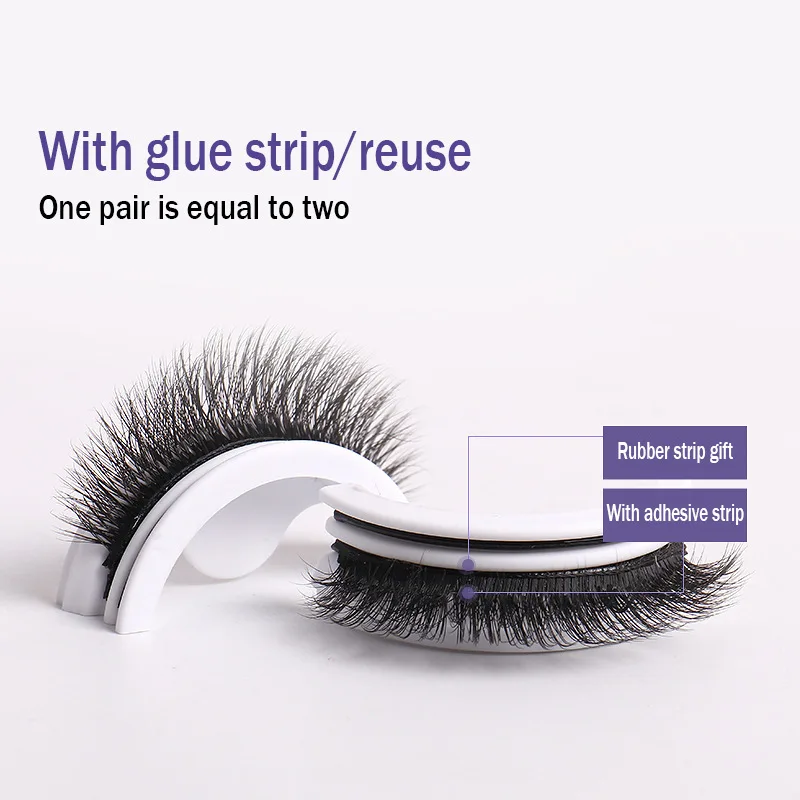 Wholesale 1 Pair Reusable Self Adhesive Eyelashes No Glue Self Adhesive Eyelash Vendor Clear Boxes Single Pair Strip Eyelashes