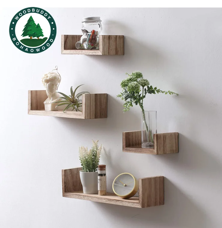 Antique wooden wall shelf hanging storage furniture solid wood mounted wall floating shelves