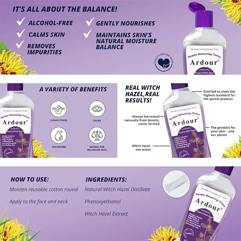 Sensitive face toner skin all skin Types Gently cleans and balances skin Witch Hazel Extract Alcohol Free Gentle Balancing Toner