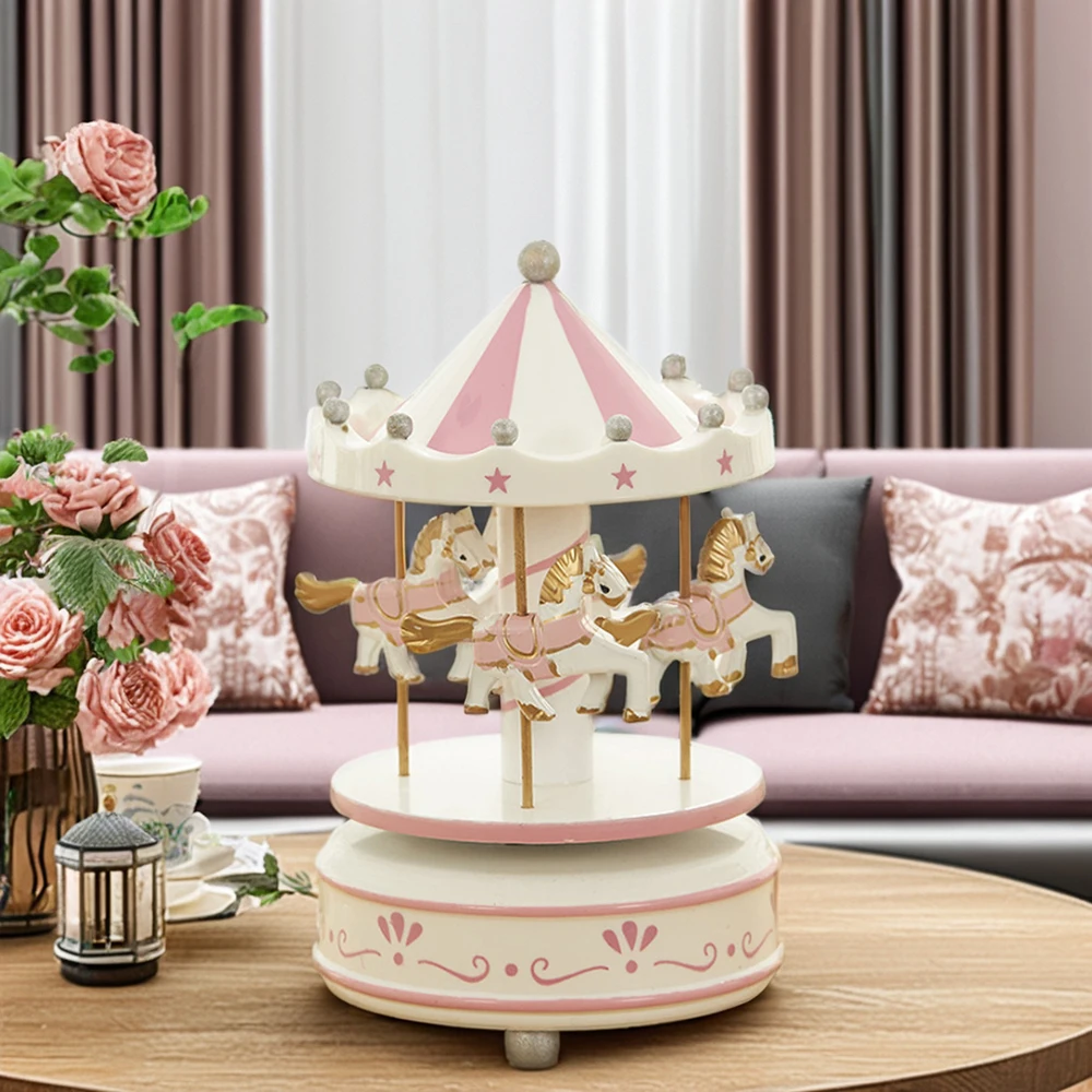 Music Box Carousel Color Horse Wind-Up Musical Merry-Go-Round for Christmas Birthday Presents Gifts