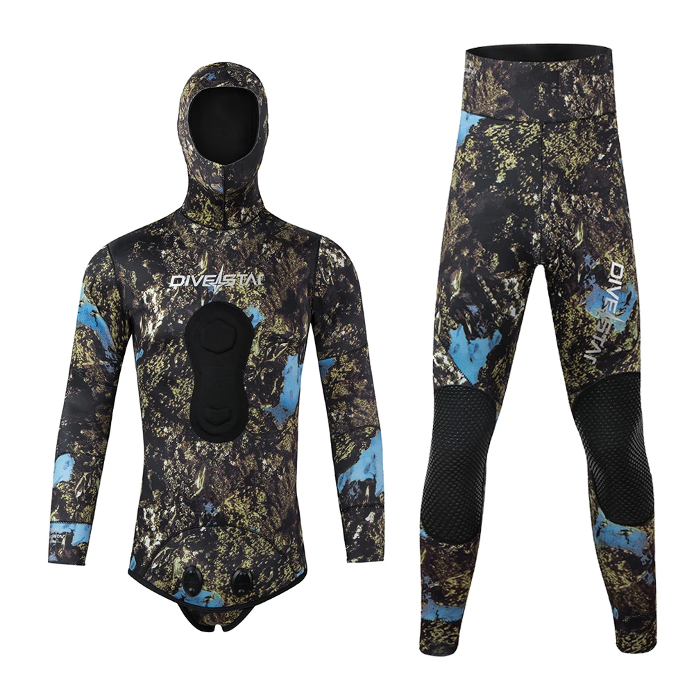 DIVESTAR Neoprene Spearfishing Wetsuit Underwater Hunting Outfit Two Pieces Diving Suit Open Cell Swimming Wetsuits 3mm 5mm 7mm