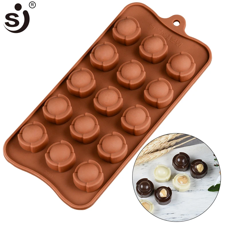 Factory Direct Sell 15 Cavity Round Shape Chocolate Silicon Mold Handmade Bakeware Tools Candy Jelly Making Tray For Baking