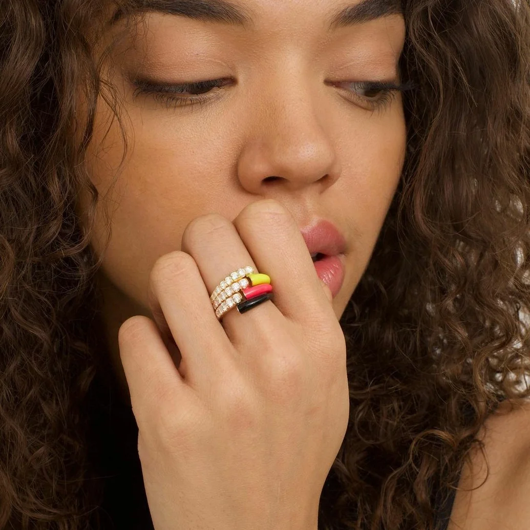  Hot-selling new style popular women shiny zircon gold opening adjustable rings simple multi-color drop oil index finger