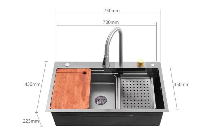 SUS304 Deep Basin Single Bowl Undermount Handmade Stainless Steel Black Kitchen Sink