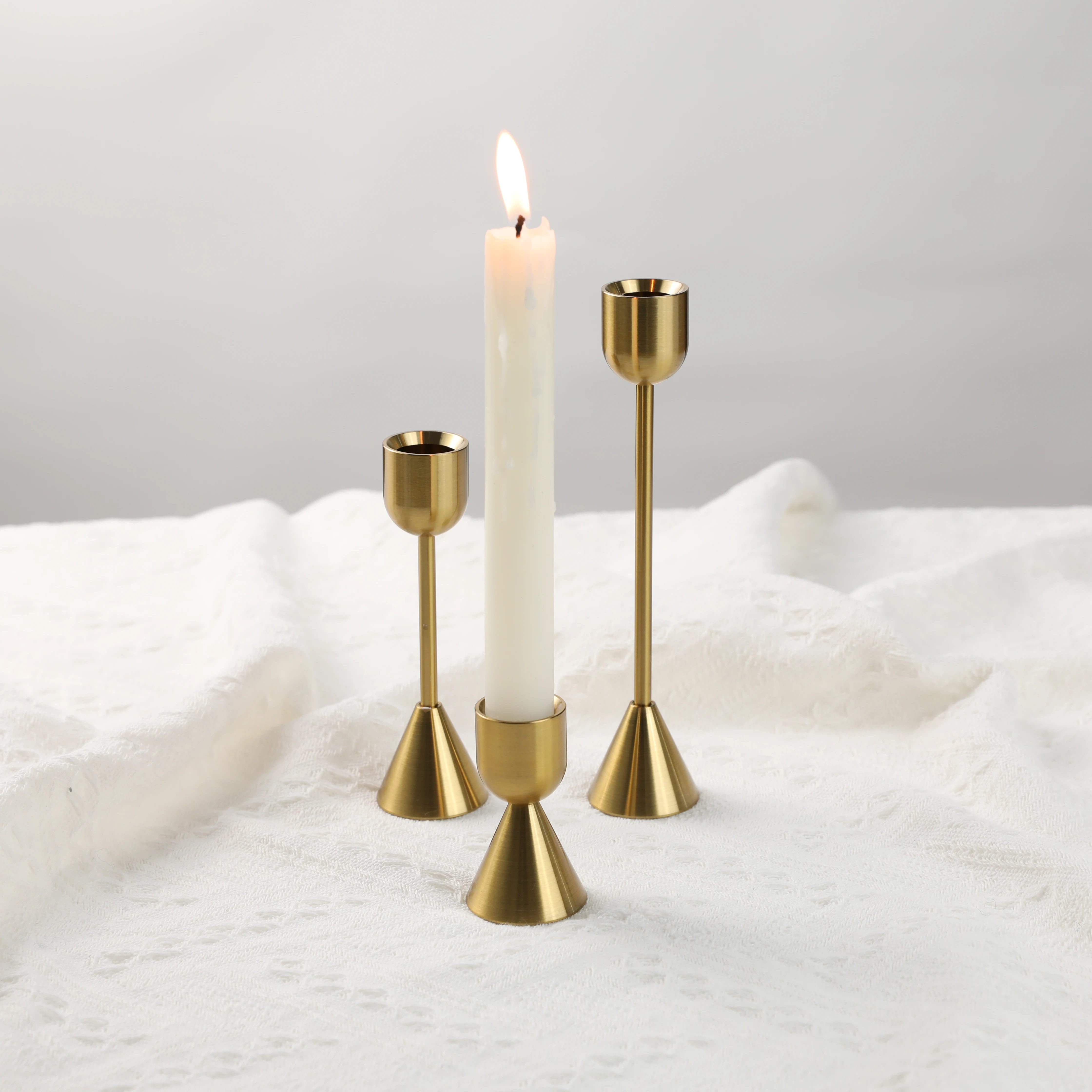 MAXERY Wedding Table Decorations Metal Brass Gold Candlesticks Stand Tall Taper Candle Holders Set Of 3