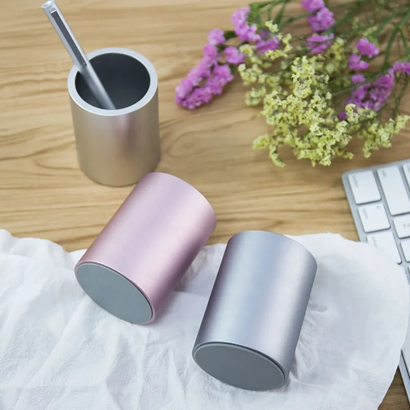 
Aluminum pen holder office desk storage organizer single custom round pen stand metal free laser carving for LOGO 