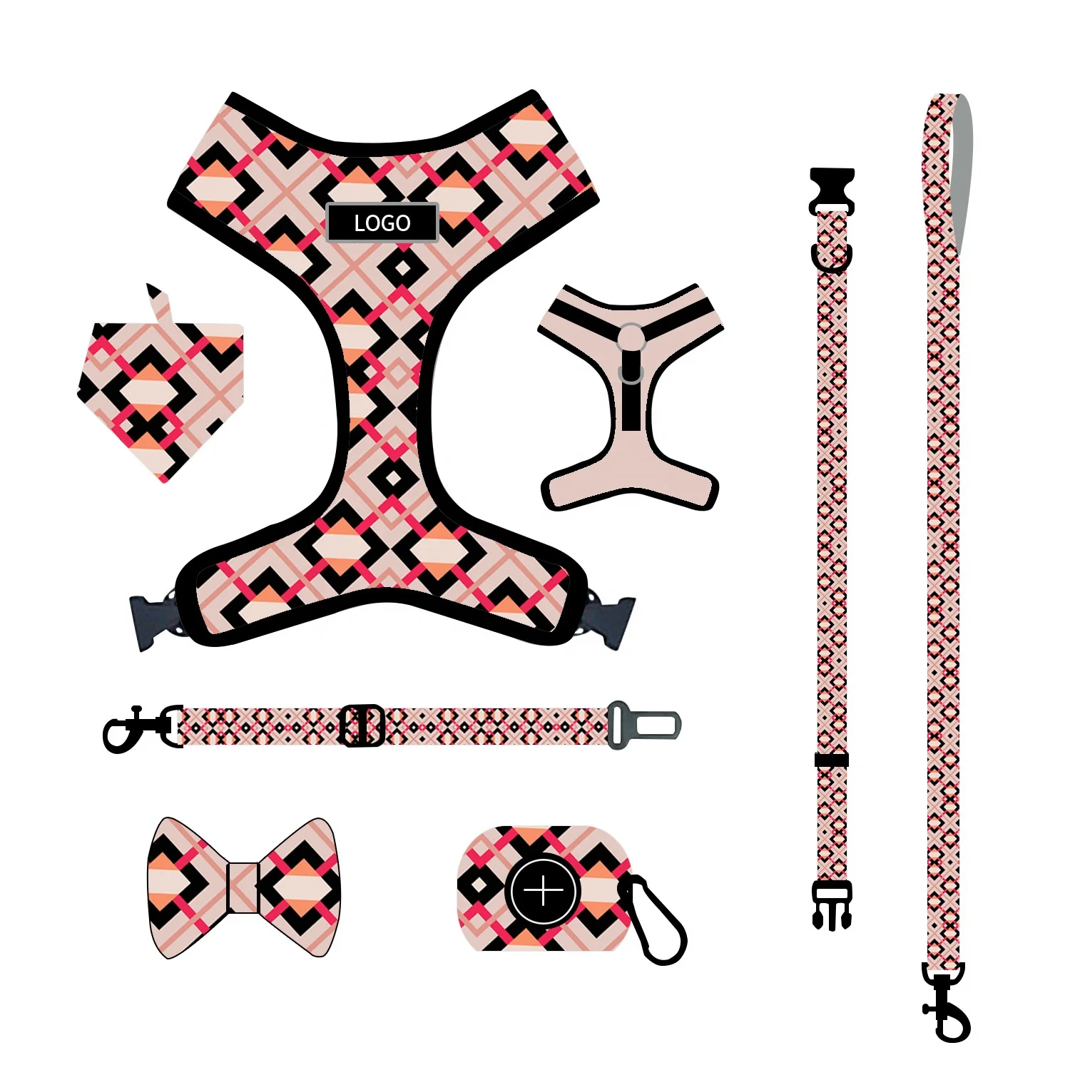 Sublimation Dog Harness Custom Logo & Design Dog Accessories Adjustable Padded Mesh Harness Collar Lead