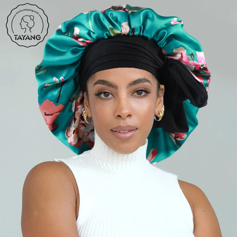 Wholesale New Style Wide Milk Silk Edge Wraps African Print Jumbo Satin Women Curly Hair Bonnets