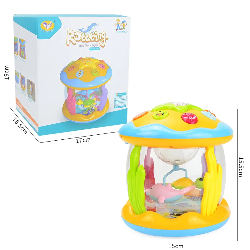 Multi-Functional Cartoon Animal Musical Carousel Music Instrument Hand Drum Toy Ocean Rotating Light up Drum Toys