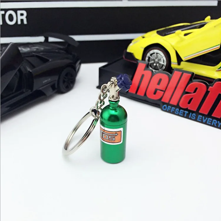 Hot selling nitrogen bottle keychain can be customized creative metal turbo cartoon NOS auto parts metal keychain