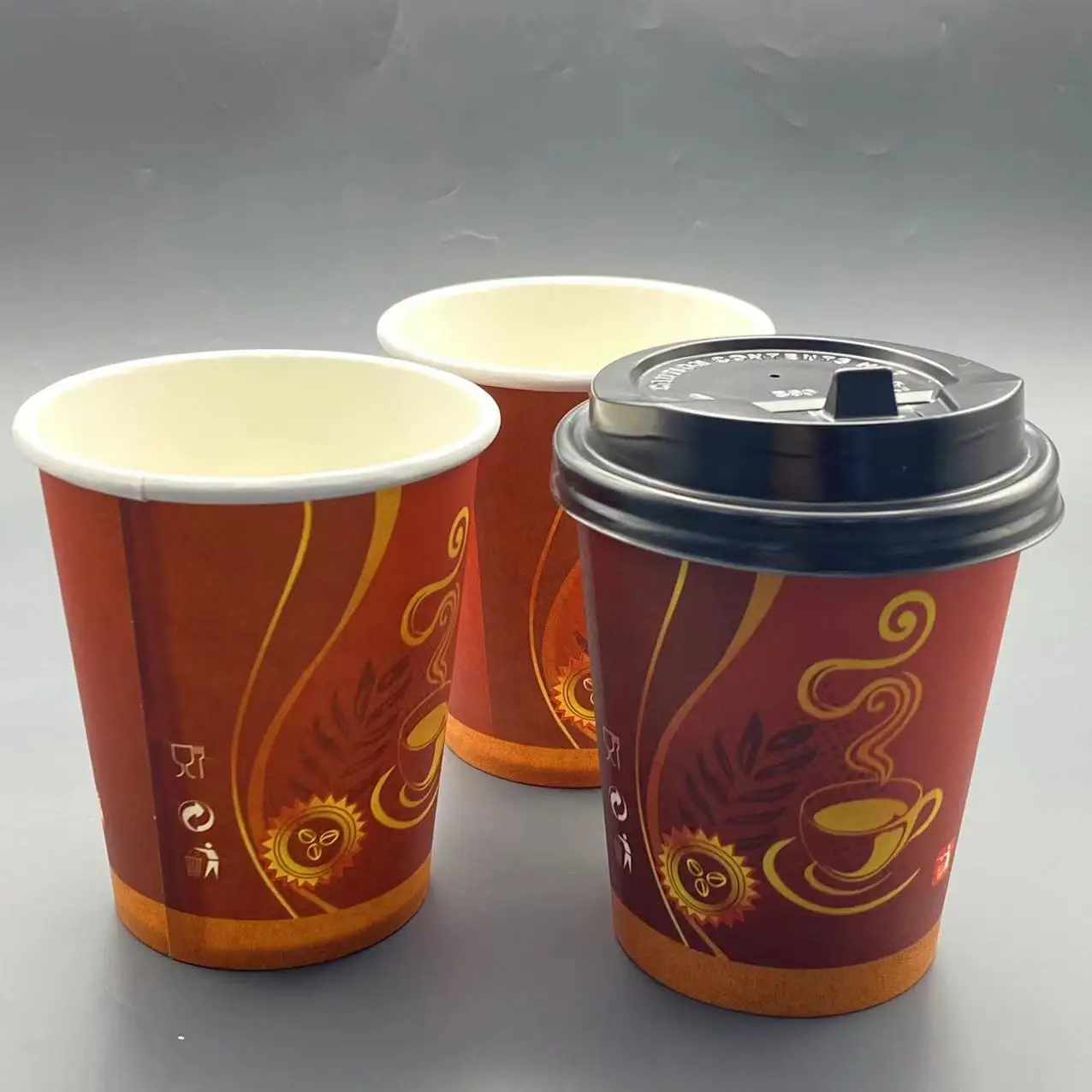 8oz Single Wall Paper Cups Disposable  Cup For Tea & Coffee Custom Printed Paper Cups with Lids