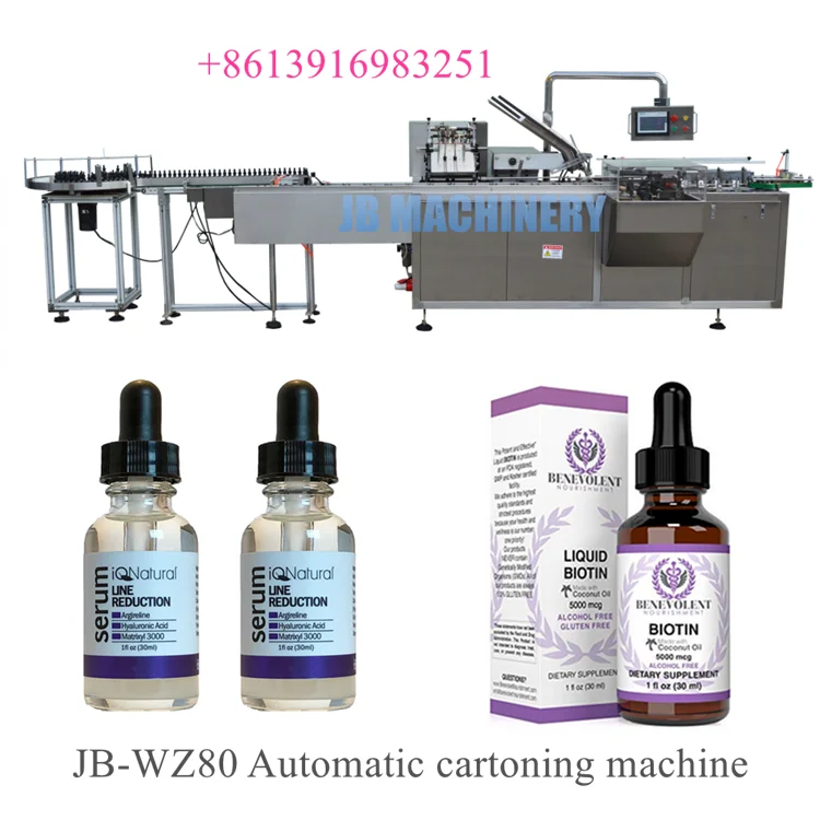Cosmetic Cream, Body Lotion Oil Bottles Box Packing Machine JB-WZ80 cartoning machine
