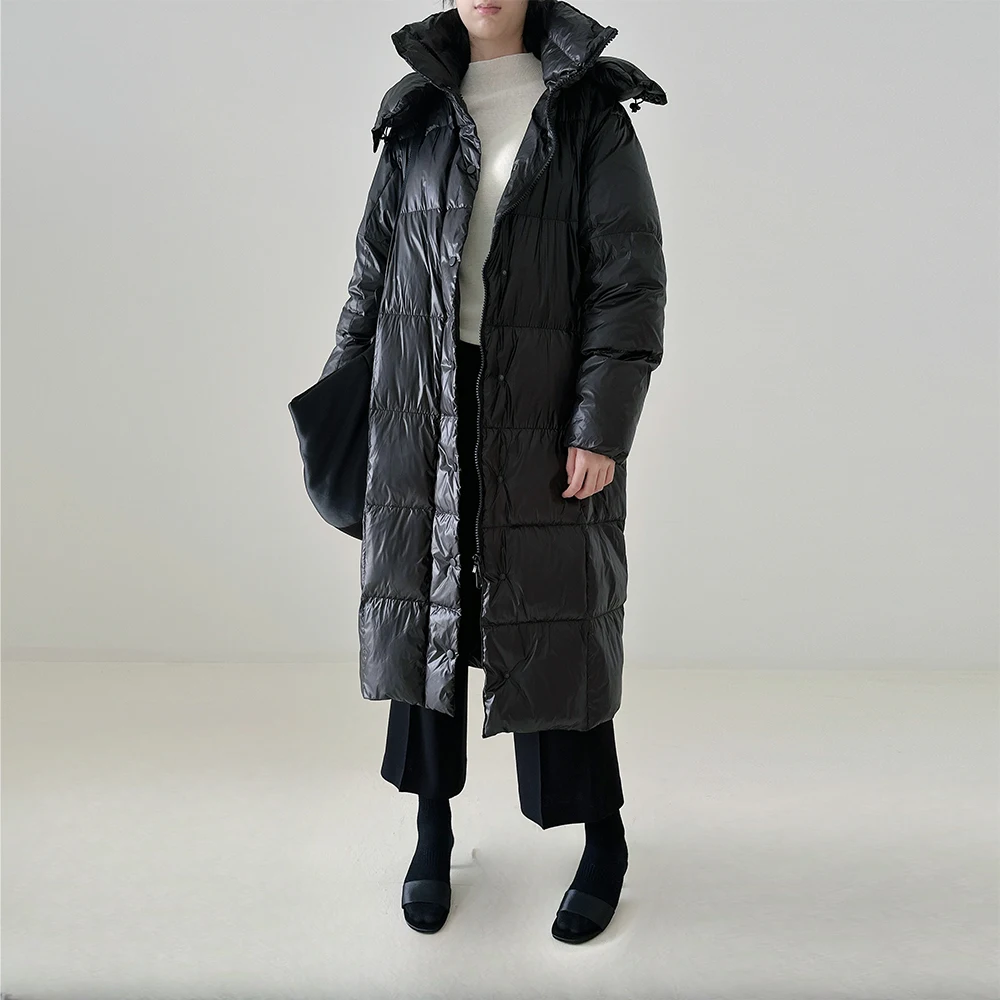 Custom New Style Ladies Windproof Down Jacket Black Puffer Jacket Woman Nylon Fabric For Down Jacket For Sale
