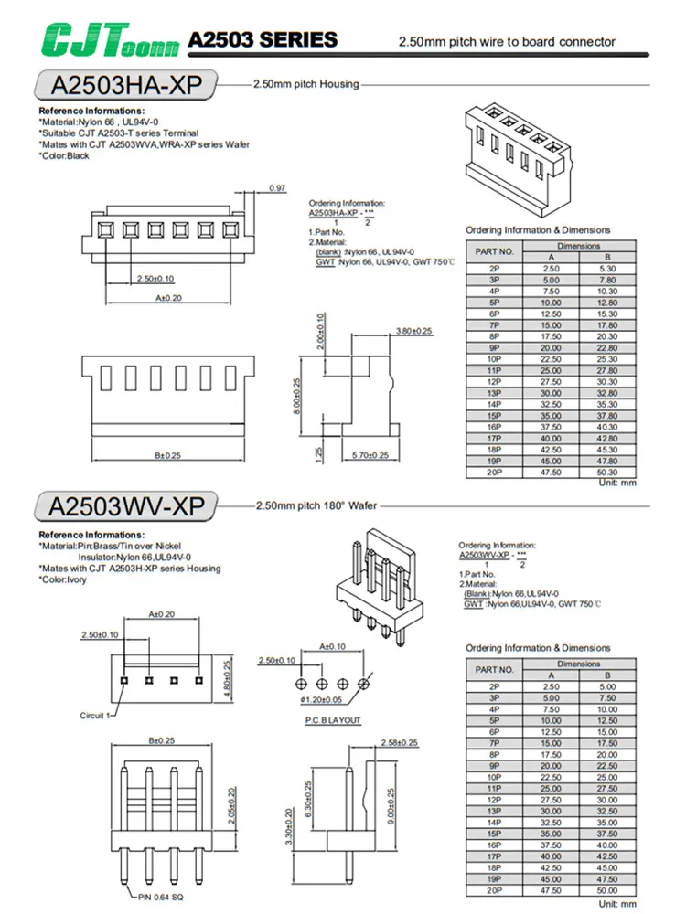 CJTconn A2503  2.50mm Pitch 12 pin micro usb  male  other connectors pcb connectors