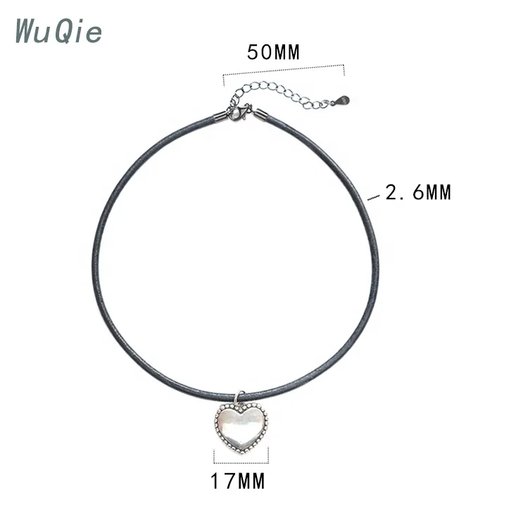 Wuqie Latest Design Leather Choker Necklace Silver Heart Pendant Choker for Women