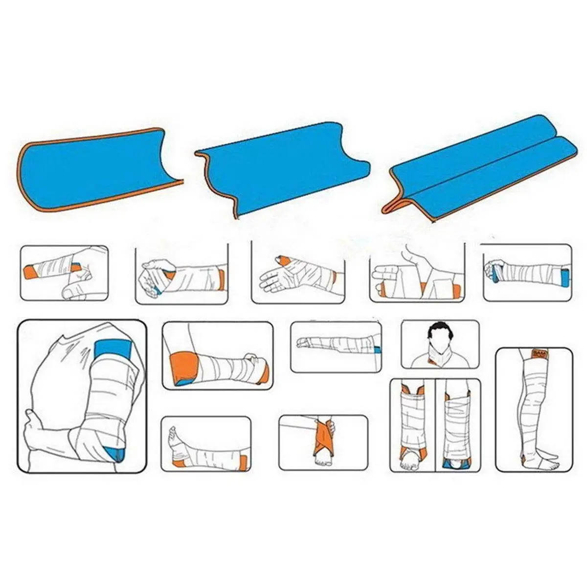 Outdoor Emergency Waterproof Built-in Aluminum Polymer Flat Folded Multi functional flexible medical First Aid SAM Roll Splint
