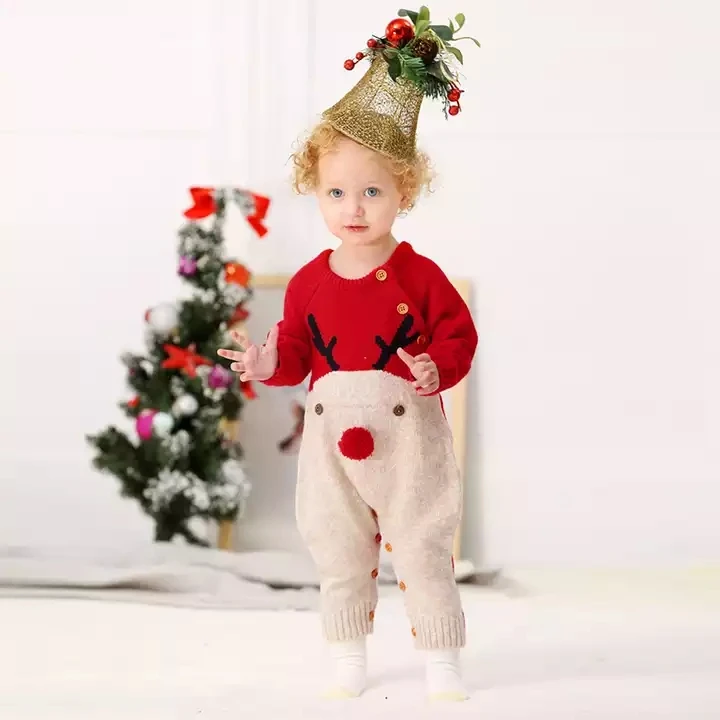 Christmas Long Sleeve Newborn Boys Girls Jumpsuit Winter Knitted Toddler Infant Overalls One Piece Children Clothes Baby Rompers