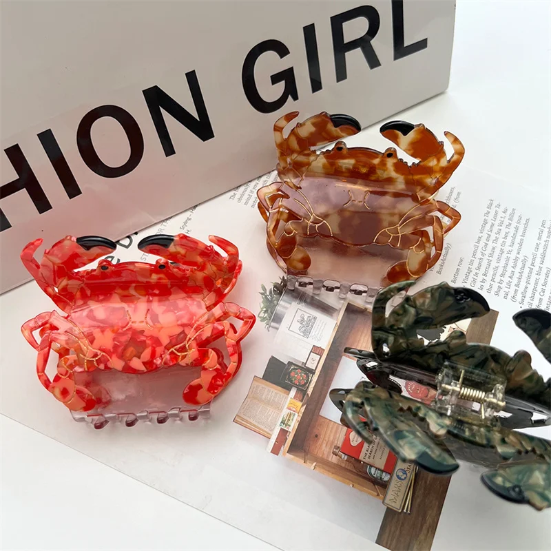 2024 Новинка забавная заколка для волос в форме Красного краба 9,5 см из ацетата целлюлозы