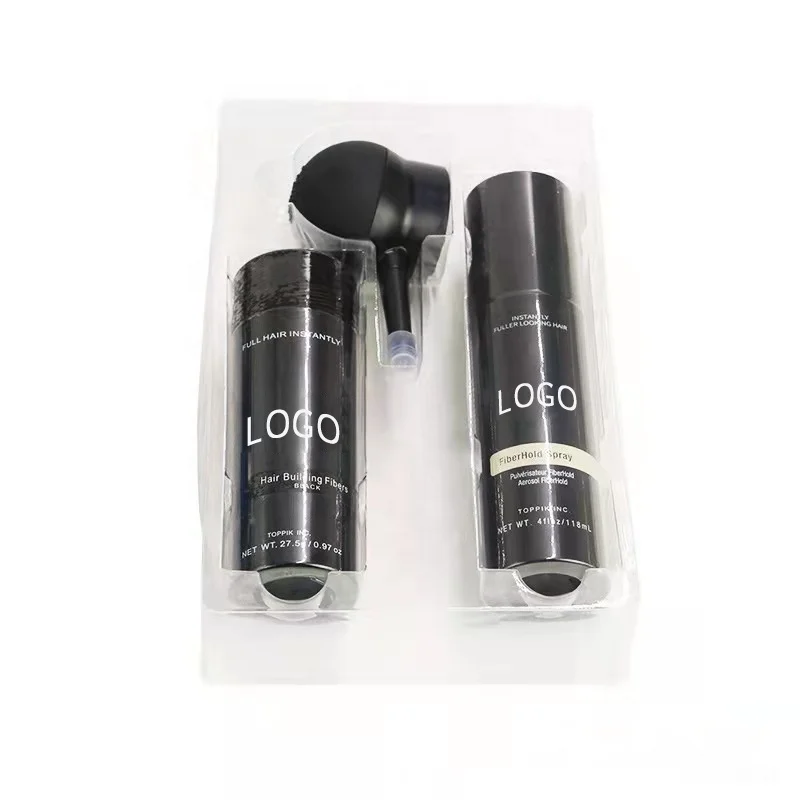 Wholesale professional keratin hair building fibers kit hair thickening bald barber shop hair fixing spray set