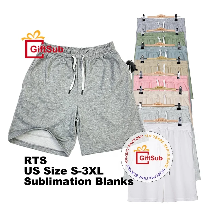 RTS Sublimation Sport Grey Shorts Unisex Summer Pastel Color 100% Polyester Cotton Feel Pants Custom Design Shorts For Men