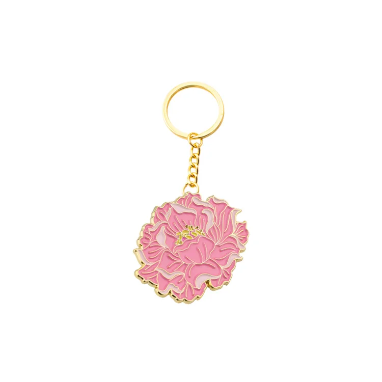 Wholesale Flower Lotus Keychain Peony Lily Lotus Daffodil Keychains Custom LOGO Cherry Blossoms Enamel Keyring Key Llavero Key