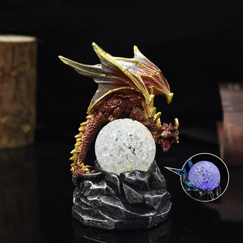 New European Battle Dragon Ornament Lava Resin Base Colorful Dazzling Light Effect Dinosaur Egg Home Decoration Gift